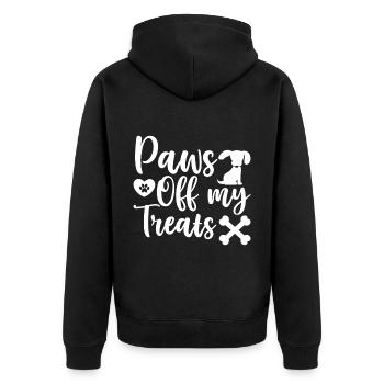 Pfoten weg von meinen Leckerlis - Pfote und gekreu - Unisex Premium Bio Zip Hoodie - Schwarz - Hinten - Nico (187cm)