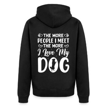 Je mehr Menschen ich treffe, desto mehr liebe ich - Unisex Premium Bio Zip Hoodie - Schwarz - Hinten - Nico (187cm)