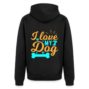 Ich liebe meinen Hund - Knochen - Pfoten - Sterne - Unisex Premium Bio Zip Hoodie - Schwarz - Hinten - Nico (187cm)