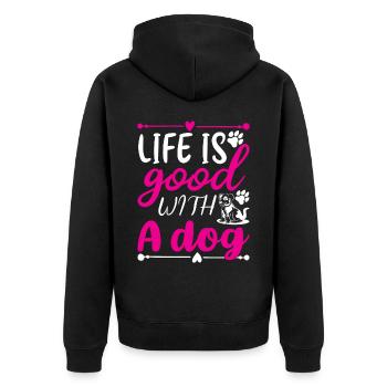 Life is beautiful with a dog - pink and white - Unisex Premium Organic Zip Hoodie - black - Back - Nico (187cm)