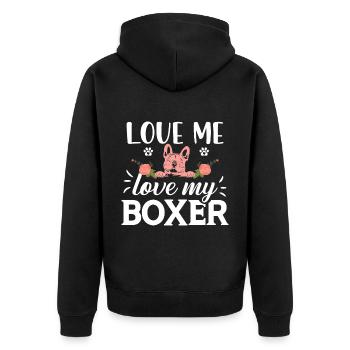 Liebe mich liebe meinen Boxer - Hund - Blumen - Pf - Unisex Premium Bio Zip Hoodie - Schwarz - Hinten - Nico (187cm)