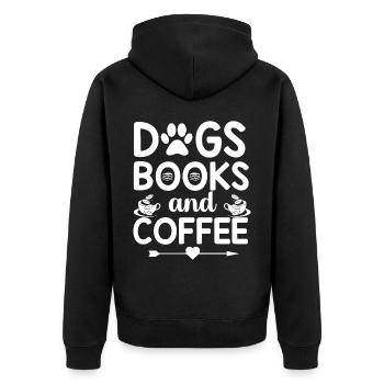 Hundebücher und Kaffee - Herz und Pfeil - Unisex Premium Bio Zip Hoodie - Schwarz - Hinten - Nico (187cm)