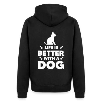 Das Leben ist besser mit einem Hund - Dog and Bone - Unisex Premium Bio Zip Hoodie - Schwarz - Hinten - Nico (187cm)