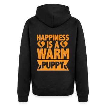 Glück ist ein warmes Hündchen - Heart and Dogs - Unisex Premium Bio Zip Hoodie - Schwarz - Hinten - Nico (187cm)