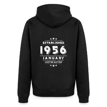Geburtstag im Januar 1956 - January - Unisex Premium Bio Zip Hoodie - Schwarz - Hinten - Nico (187cm)