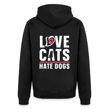 Love Cats Hate Dogs Cat Lovers Pet - Unisex Premium Organic Zip Hoodie - black - Back - Nico (187cm)