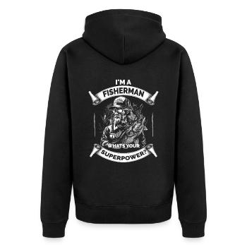 Lustiger Opa Papa Angeln Spruch Alter Fischer - Unisex Premium Bio Zip Hoodie - Schwarz - Hinten - Nico (187cm)