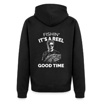 Fishin ist eine gute Zeit - Unisex Premium Bio Zip Hoodie - Schwarz - Hinten - Nico (187cm)