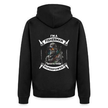 Lustiger Opa Papa Angelfischer - Unisex Premium Bio Zip Hoodie - Schwarz - Hinten - Nico (187cm)