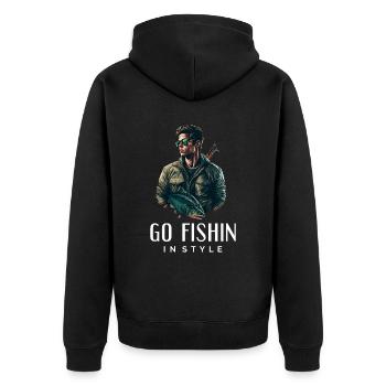 Go Fishin in Style - Retro Fishing - Unisex Premium Organic Zip Hoodie - black - Back - Nico (187cm)
