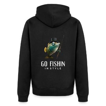 Go Fishin in Style - Funny Fisherman - Unisex Premium Bio Zip Hoodie - Schwarz - Hinten - Nico (187cm)