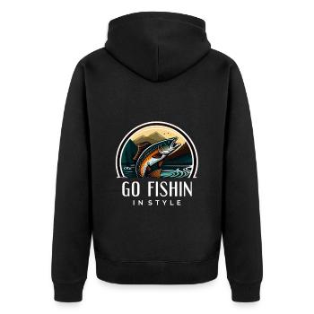 Gehen Sie stilvoll angeln - Unisex Premium Bio Zip Hoodie - Schwarz - Hinten - Nico (187cm)