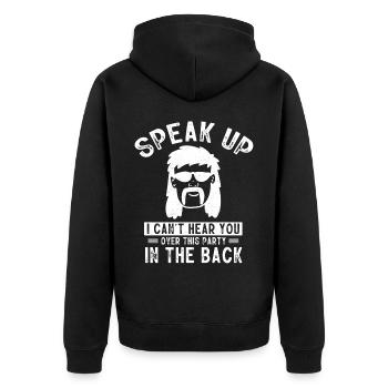 mullet owner, mullet - Unisex Premium Organic Zip Hoodie - black - Back - Nico (187cm)