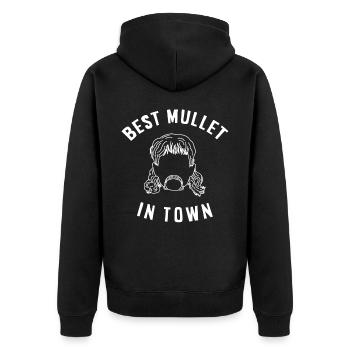 mullet owner, mullet - Unisex Premium Organic Zip Hoodie - black - Back - Nico (187cm)
