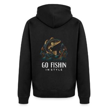 Lustiges Angeln - Angeln mit Stil - Unisex Premium Bio Zip Hoodie - Schwarz - Hinten - Nico (187cm)
