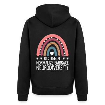 Recognize Normalize Embrace Neurodiversity For New - Unisex Premium Organic Zip Hoodie - black - Back - Nico (187cm)