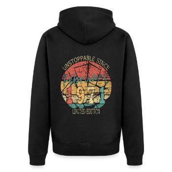 1971 Jahrgang vintage Geburtstag Spruch Idee - Unisex Premium Bio Zip Hoodie - Schwarz - Hinten - Nico (187cm)