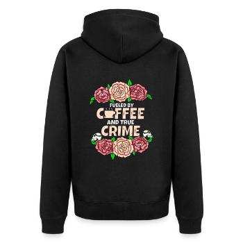 Je cours sur le café et le vrai crime - Veste à capuche bio Premium Unisexe - noir - Dos - Nico (187cm)