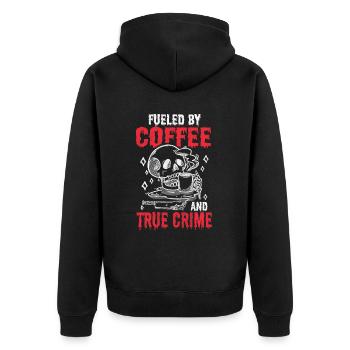 Je cours sur le café et le vrai crime - Veste à capuche bio Premium Unisexe - noir - Dos - Nico (187cm)