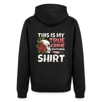 True Crime Junkie - Unisex Premium Organic Zip Hoodie - black - Back - Nico (187cm)