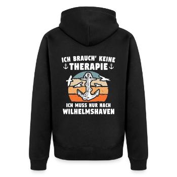 Wilhelmshavener Sprüche Wilhelmshaven - Unisex Premium Bio Zip Hoodie - Schwarz - Hinten - Nico (187cm)