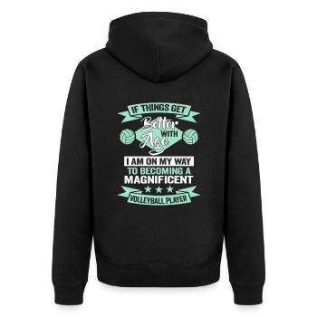 Beachvolleyball Geburtstag Trainer Volleyball Team - Unisex Premium Bio Zip Hoodie - Schwarz - Hinten - Nico (187cm)