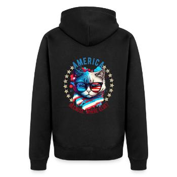 Amerikanisch Patriotisch USA Design - Unisex Premium Bio Zip Hoodie - Schwarz - Hinten - Nico (187cm)