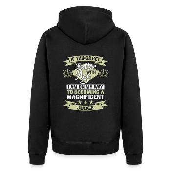 Juge d’anniversaire des étudiants en droit - Veste à capuche bio Premium Unisexe - noir - Dos - Nico (187cm)