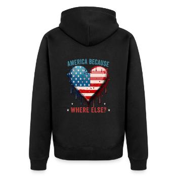 Amerikanisch Patriotisch USA Design - Unisex Premium Bio Zip Hoodie - Schwarz - Hinten - Nico (187cm)