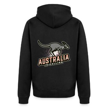 Australia is calling - Unisex Premium Organic Zip Hoodie - black - Back - Nico (187cm)