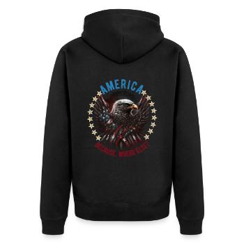 American Patriotic USA Design - Unisex Premium Organic Zip Hoodie - black - Back - Nico (187cm)