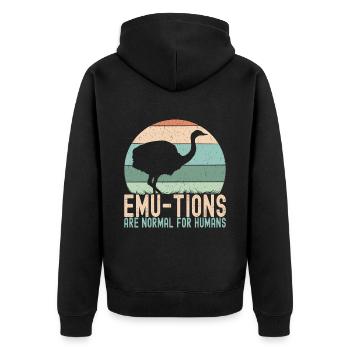 Emu Strauss - Unisex Premium Organic Zip Hoodie - black - Back - Nico (187cm)