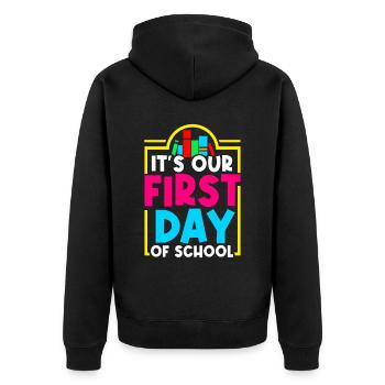 Es Ist Unser Erster Schultag Schulstart Schule - Unisex Premium Bio Zip Hoodie - Schwarz - Hinten - Nico (187cm)