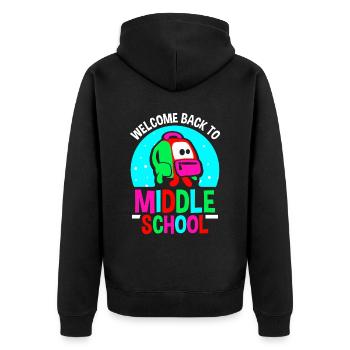 Willkommen Zurück In Der Mittelschule Schulstart - Unisex Premium Bio Zip Hoodie - Schwarz - Hinten - Nico (187cm)
