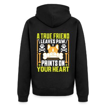 A true friend leaves paw prints in the - Unisex Premium Organic Zip Hoodie - black - Back - Nico (187cm)