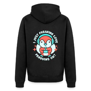 Ich Liebe Pinguine Einfach Ok Pinguin Tier Süß - Unisex Premium Bio Zip Hoodie - Schwarz - Hinten - Nico (187cm)