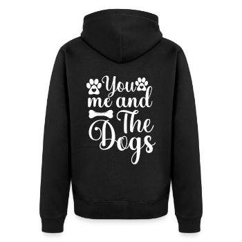 Du, ich und die Hunde - Pfoten und Knochen - Unisex Premium Bio Zip Hoodie - Schwarz - Hinten - Nico (187cm)