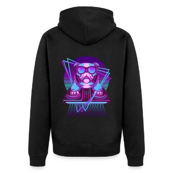 Party Musik Techno Hund Vaporwave DJ Bulldogge - Unisex Premium Bio Zip Hoodie - Schwarz - Hinten - Nico (187cm)