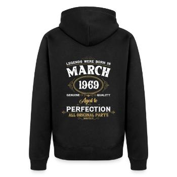 Legends Were Born In March 1969 - Unisex Premium Bio Zip Hoodie - Schwarz - Hinten - Nico (187cm)
