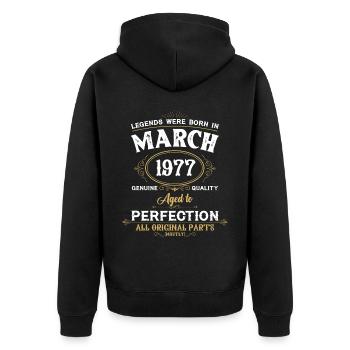 Les légendes sont nées en mars 1977 - Veste à capuche bio Premium Unisexe - noir - Dos - Nico (187cm)