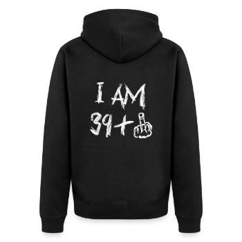I Am 39 Plus Mittelfinger Lustiger 40. - Unisex Premium Bio Zip Hoodie - Schwarz - Hinten - Nico (187cm)