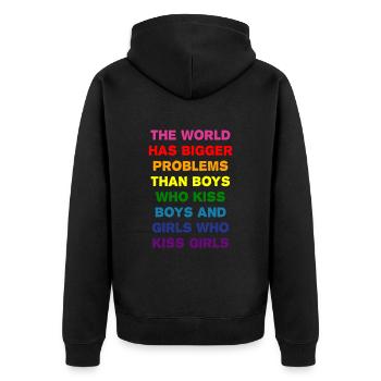Jungs, die Jungs küssen Gay Pride - Unisex Premium Bio Zip Hoodie - Schwarz - Hinten - Nico (187cm)