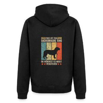 Das ist ein Dachsbracke Ding - Unisex Premium Bio Zip Hoodie - Schwarz - Hinten - Nico (187cm)