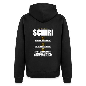 Schiri §1 Ich habe immer Recht §2 - Unisex Premium Bio Zip Hoodie - Schwarz - Hinten - Nico (187cm)