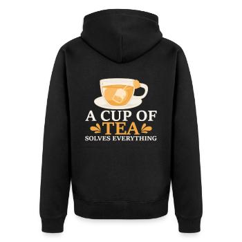 Teetrinker Geschenk Tasse Tee Liebhaber - Unisex Premium Bio Zip Hoodie - Schwarz - Hinten - Nico (187cm)