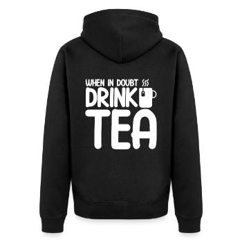 Teetrinker Geschenk Tasse Tee Liebhaber - Unisex Premium Bio Zip Hoodie - Schwarz - Hinten - Nico (187cm)