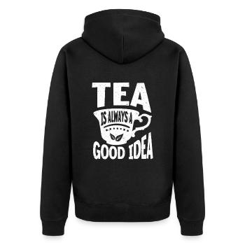 Teetrinker Geschenk Tasse Tee Liebhaber - Unisex Premium Bio Zip Hoodie - Schwarz - Hinten - Nico (187cm)