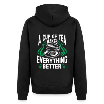 Teetrinker Geschenk Tasse Tee Liebhaber - Unisex Premium Bio Zip Hoodie - Schwarz - Hinten - Nico (187cm)