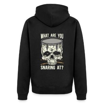 Snare Drum What Are You Snaring Instrument Drummer - Unisex Premium Bio Zip Hoodie - Schwarz - Hinten - Nico (187cm)