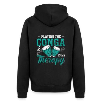 Conga Playing The Conga Is My Therapy Percussion - Unisex Premium Bio Zip Hoodie - Schwarz - Hinten - Nico (187cm)